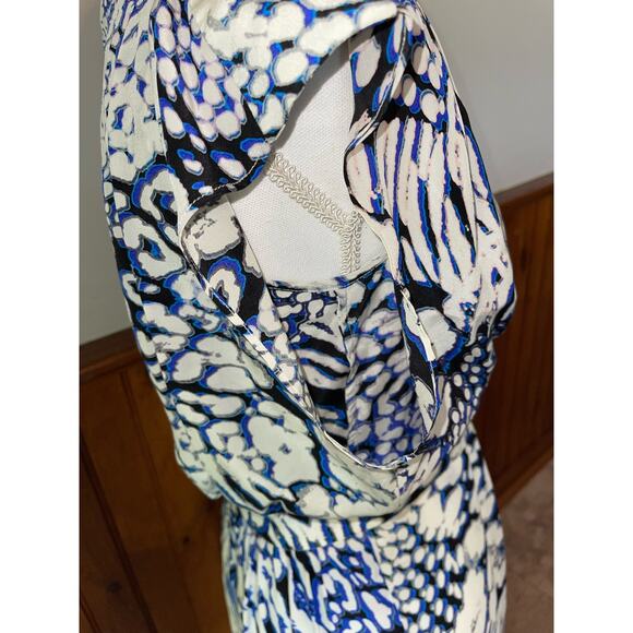 NWOT Womens Rebecca Minkoff Silk Lily Bloussant Blue Black Leopard Print Dress 2 - Picture 4 of 11